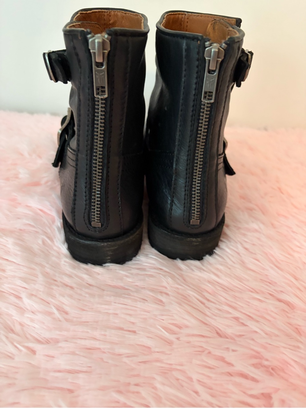 Frye Black Leather Combat Moto Boots - Picture 3 of 7